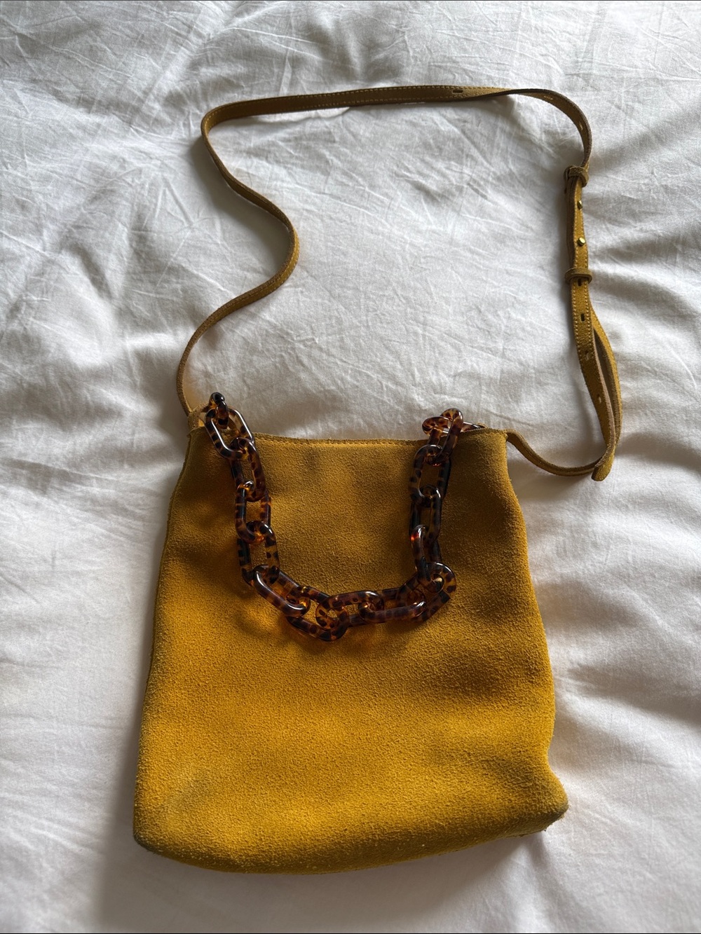 Madewell Mustard Yellow Suede Crossbody with Tortoiseshell Chain